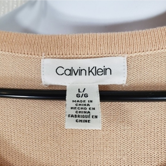 Calvin Klein Layered T-shirt Hem Sweater Beige Knit Chevron Pattern Size Large - Picture 4 of 15